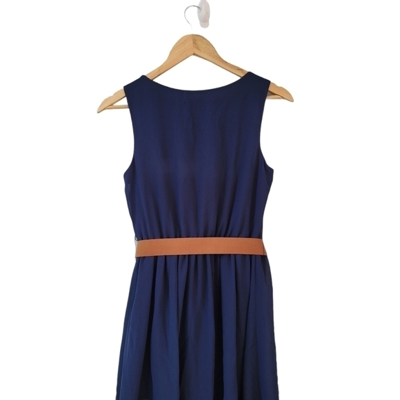 FIT Flare Navy Midi Dress With Belt - Picture 5 of 12